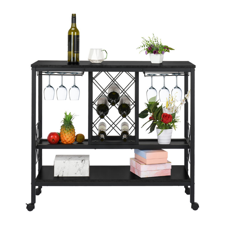 17 Stories Wine Rack Table With Glass Holder, Vintage Industrial Bar